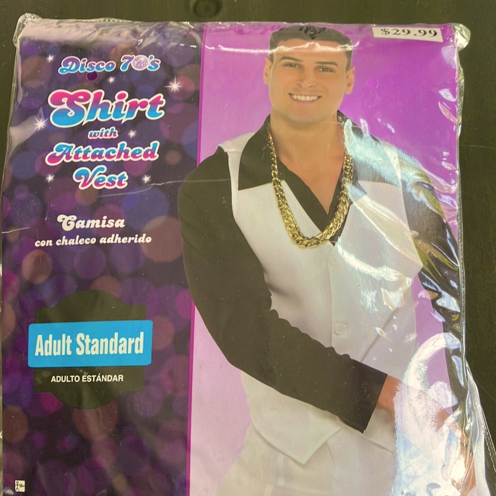 Disco 70’s Saturday Night Fever Men’s Shirt w/ Vest Costume Excellent!!!